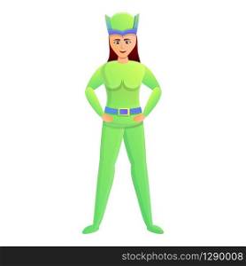 Green superhero woman icon. Cartoon of green superhero woman vector icon for web design isolated on white background. Green superhero woman icon, cartoon style