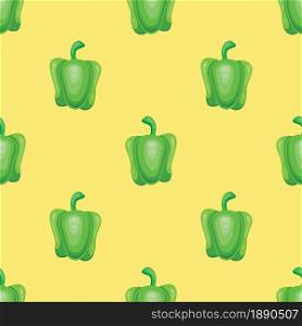 Green sweet pepper vegetables on yellow background seamless pattern. Vector illustration.