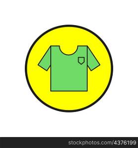 Green t-shirt icon. Yellow circle. Summer wear. Textile product. Simple design. Vector illustration. Stock image. EPS 10.. Green t-shirt icon. Yellow circle. Summer wear. Textile product. Simple design. Vector illustration. Stock image.