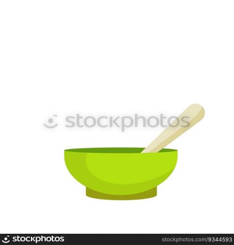 Green tea Cup and earthenware. Piala bowl. National ethnic Oriental drink with spoon. Flat cartoon illustration. Green tea Cup and earthenware.