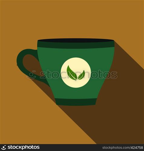 Green tea cup flat icon on a beige background. Green tea cup flat icon