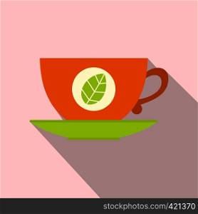 Green tea cup flat icon on a pink background. Green tea cup flat icon