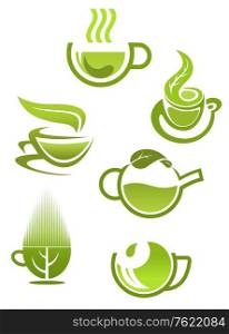 Green tea cups symbols for restaurant or cafe design