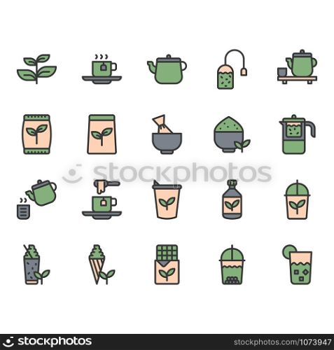 Green tea icon and symbol set
