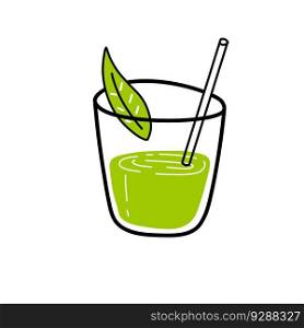 Green tea mate. Summer refreshing drink. Cocktail in glass. Trendy outline cartoon isolated on white. Green tea mate. Summer refreshing drink