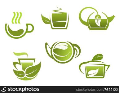 Green tea symbols set for restaurant or beverage design