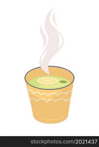 Green tea with lemon semi flat color vector object. Full realistic item on white. Hot drink. Steaming beverage isolated modern cartoon style illustration for graphic design and animation. Green tea with lemon semi flat color vector object