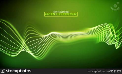 Green technology background. Big data cyber computer ecology abstract background for web. Futuristic energy wave vector illustration.. Green technology background. Big data cyber computer ecology abstract background for web. Ecologic energy switch to better sources. Futuristic energy wave vector illustration.