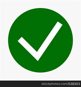 Green tick, check mark icon in simple style on a white background. Green tick, check mark icon, simple style