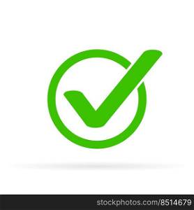 Green tick icon vector symbol, checkmark isolated on white background, checked icon or correct choice sign, check mark or checkbox pictogram. Green tick icon vector symbol, checkmark isolated on white background,