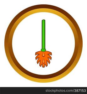 Green toilet brush vector icon in golden circle, cartoon style isolated on white background. Green toilet brush vector icon