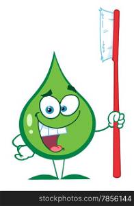 Green Toothpaste Character Holding A Toothbrush