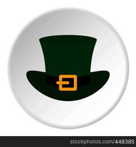 Green top hat with buckle icon in flat circle isolated vector illustration for web. Green top hat with buckle icon circle