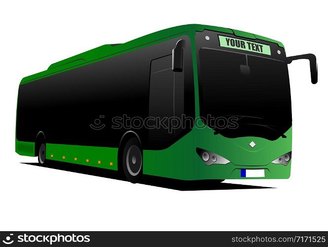 Green tourist or City bus on the road. Coach. Vector illustration