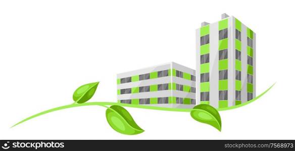 Green town concept illustration. Ecologically clean buildings in city.. Green town concept illustration.
