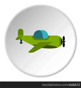 Green toy plane icon in flat circle isolated vector illustration for web. Green toy plane icon circle