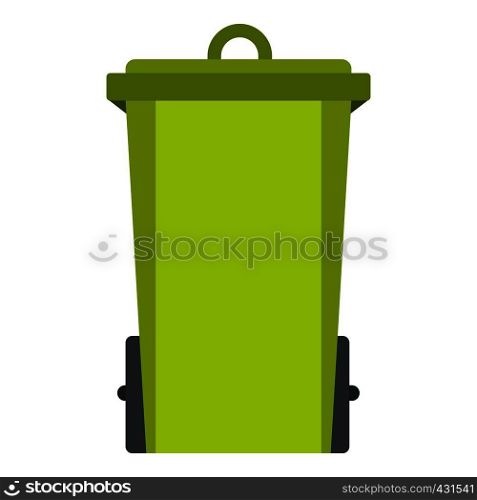 Green trash bin icon flat isolated on white background vector illustration. Green trash bin icon isolated