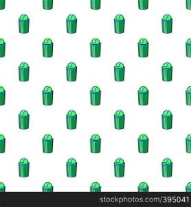 Green trash can pattern. Cartoon illustration of green trash can vector pattern for web. Green trash can pattern, cartoon style