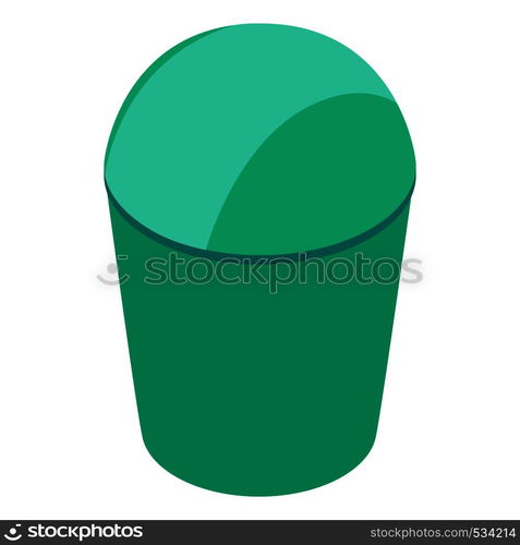 Green trash can with lid icon in isometric 3d style on a white background. Green trash can with lid icon, isometric 3d style