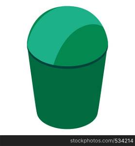 Green trash can with lid icon in isometric 3d style on a white background. Green trash can with lid icon, isometric 3d style