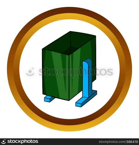 Green trash on legs vector icon in golden circle, cartoon style isolated on white background. Green trash on legs vector icon