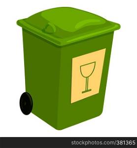 Green trashcan icon. Cartoon illustration of green trashcan vector icon for web. Green trashcan icon, cartoon style