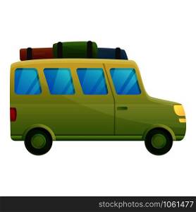 Green travel car icon. Cartoon of green travel car vector icon for web design isolated on white background. Green travel car icon, cartoon style