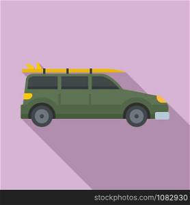 Green travel car icon. Flat illustration of green travel car vector icon for web design. Green travel car icon, flat style