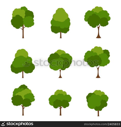 Green tree, A variety of forms on the White Background,Set of various tree sets,Trees for decorating gardens and home designs.vector illustration and icon