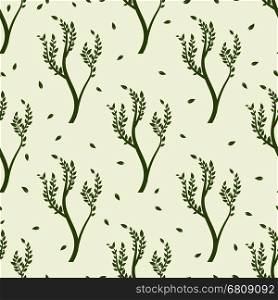 Green tree and leaves seamles pattern. Green tree and falling leaves seamles pattern. Vector illustration