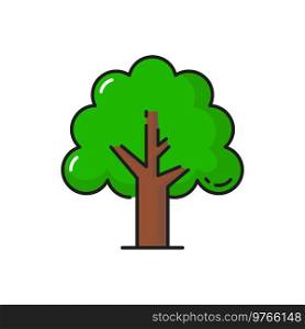 Green tree icon, forest and nature plant with branches and leaves leaf, vector isolated symbol. Garden oak or bush in flat silhouette icon for eco environment, gardening and landscaping design. Green tree icon, forest and nature garden plant