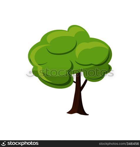 Green tree icon in cartoon style on a white background. Green tree icon, cartoon style
