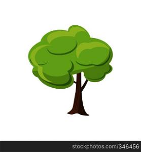 Green tree icon in cartoon style on a white background. Green tree icon, cartoon style