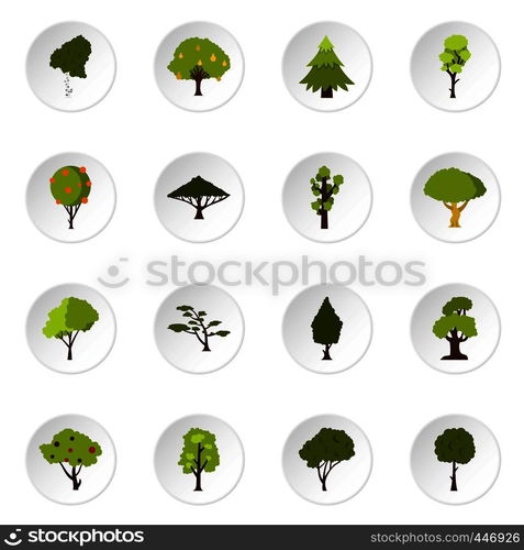 Green tree icons set. Flat illustration of 16 green tree vector icons set illustration. Green tree icons set, flat style