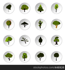 Green tree icons set. Flat illustration of 16 green tree vector icons set illustration. Green tree icons set, flat style