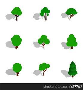 Green tree icons set. Isometric 3d illustration of 9 green tree vector icons for web. Green tree icons, isometric 3d style