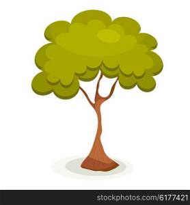 Green tree on a white background. Cartoon tree isolate. Illustration of tree with green leaves. Icon tree for your design. Stock vector