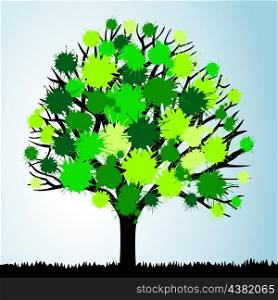 Green tree. Tree with green foliage from blots. A vector illustration