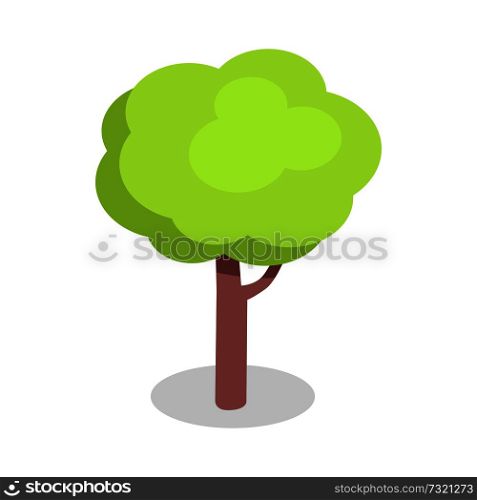 Green tree with bushy crown and brown trunk vector illustration isolated on white background. Plant editable element for your design. Green Tree with Bushy Crown and Brown Trunk Vector