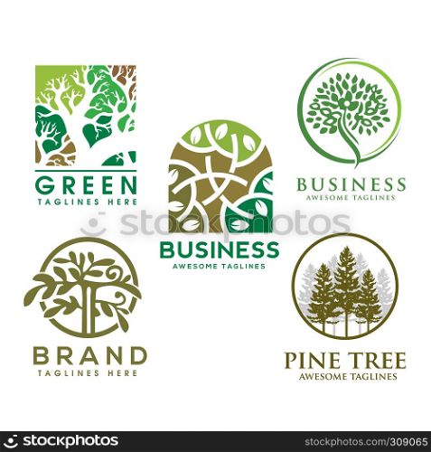 green tree with leaves logo. herbal leaf circle, Ecology, natural, organic label or logo, tree Vector illustration isolated on white background, abstract Ayurveda logo