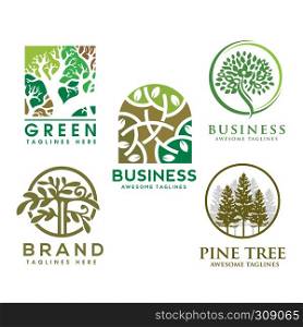 green tree with leaves logo. herbal leaf circle, Ecology, natural, organic label or logo, tree Vector illustration isolated on white background, abstract Ayurveda logo