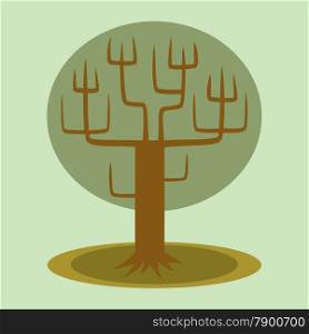 Green tree with trunk and branches on a neutral background