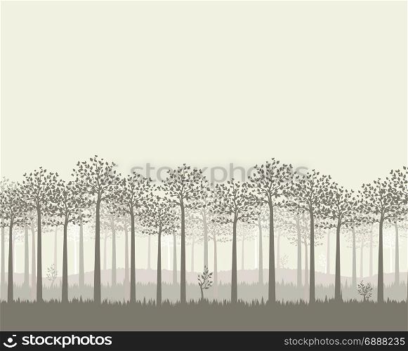 Green trees with leaves. Vector illustration of trees. Landscape background with forest
