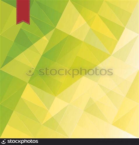 Green triangles abstract background with red tag. Vector, EPS10