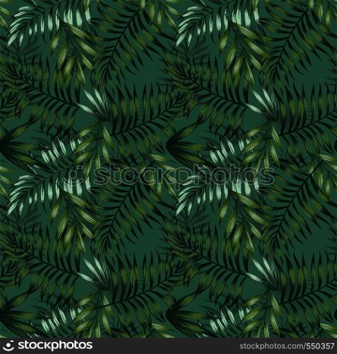 Green tropical summer jungle seamless pattern leaves background. Vector spring illustration
