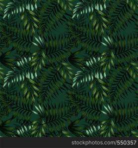 Green tropical summer jungle seamless pattern leaves background. Vector spring illustration