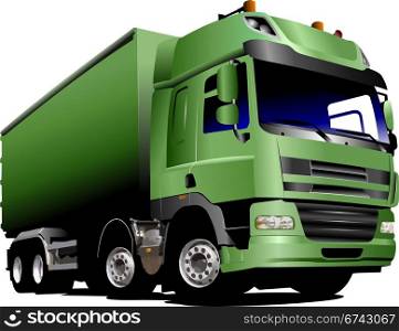 Green truck on the road. Vector illustration