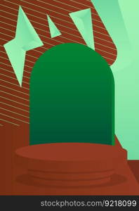 Green, Turquoise and brown stage showcase for presentation. Mockup cylinder pedestal podium. Abstract realistic vector product display.