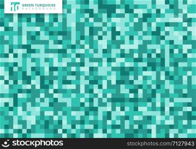 Green turquoise mosaic seamless pattern background and texture. Squares shapes repeat random color. Vector illustration