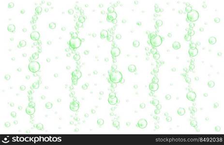 Green underwater bubbles isolated on white background. Fizzy carbonated drink, soap suds, sh&oo or cleanser foam. Vector realistic illustration.. Green underwater bubbles isolated on white background. Fizzy carbonated drink, soap suds, sh&oo or cleanser foam. Vector realistic illustration